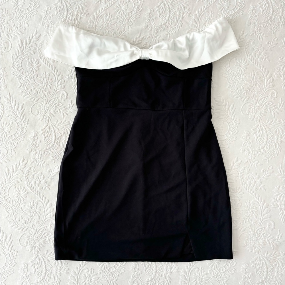 NWOT Lulus Extravagant Moment Black and White Off-the-Shoulder Mini Dress XLarge - Picture 2 of 8